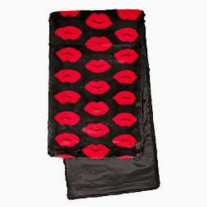 Victoria’s Secret Red Lips Pattern Black Faux Fur Wrap Shawl Scarf